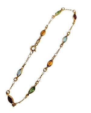 Vintage Oritalia 14K Yellow Gold Gemstone Bezel Set Marquise Station braclet